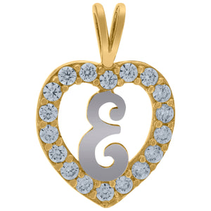 10kt Two-tone Gold Womens Cubic Zirconia Heart Initial E Charm Pendant