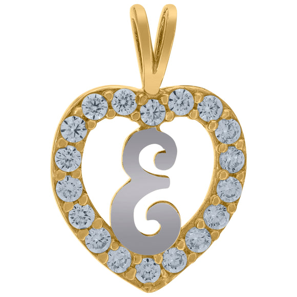 10kt Two-tone Gold Womens Cubic Zirconia Heart Initial E Charm Pendant