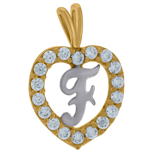 10kt Two-tone Gold Womens Cubic Zirconia Heart Initial F Charm Pendant