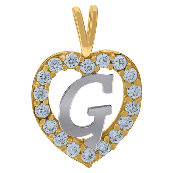 10kt Two-tone Gold Womens Cubic Zirconia Heart Initial G Charm Pendant
