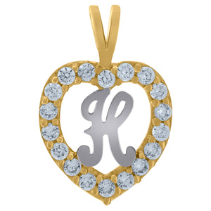 10kt Two-tone Gold Womens Cubic Zirconia Heart Initial H Charm Pendant