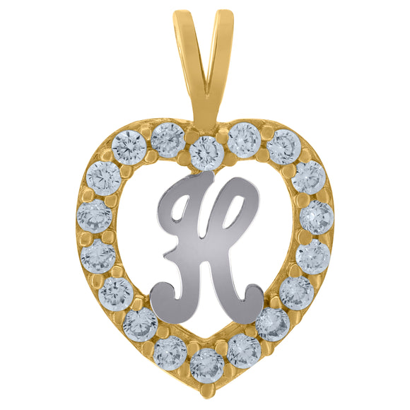 10kt Two-tone Gold Womens Cubic Zirconia Heart Initial H Charm Pendant
