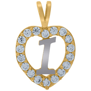 10kt Two-tone Gold Womens Cubic Zirconia Heart Initial I Charm Pendant