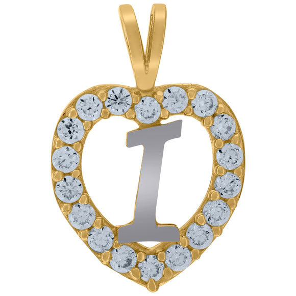 10kt Two-tone Gold Womens Cubic Zirconia Heart Initial I Charm Pendant