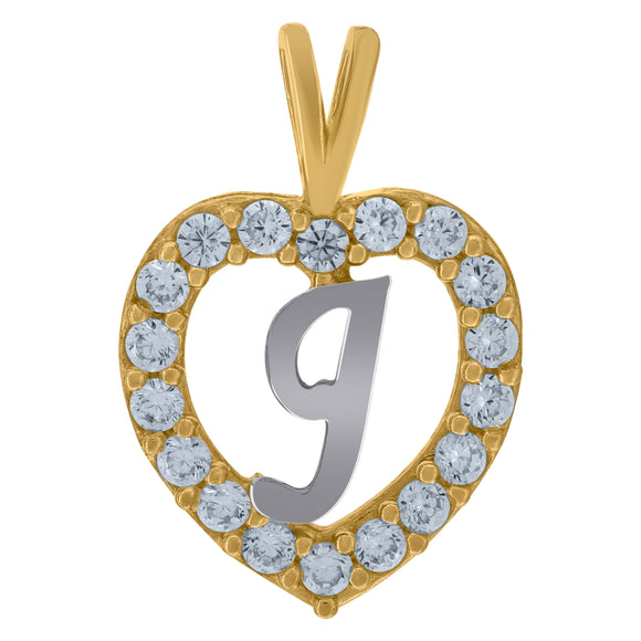 10kt Two-tone Gold Womens Cubic Zirconia Heart Initial J Charm Pendant
