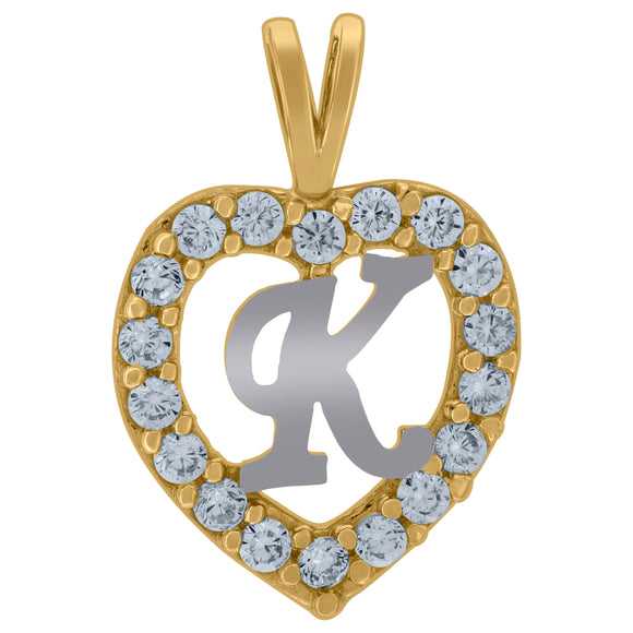 10kt Two-tone Gold Womens Cubic Zirconia Heart Initial K Charm Pendant