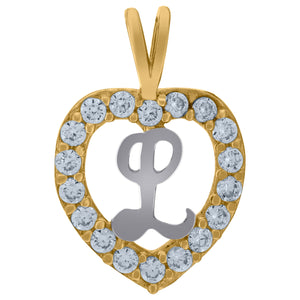 10kt Two-tone Gold Womens Cubic Zirconia Heart Initial L Charm Pendant