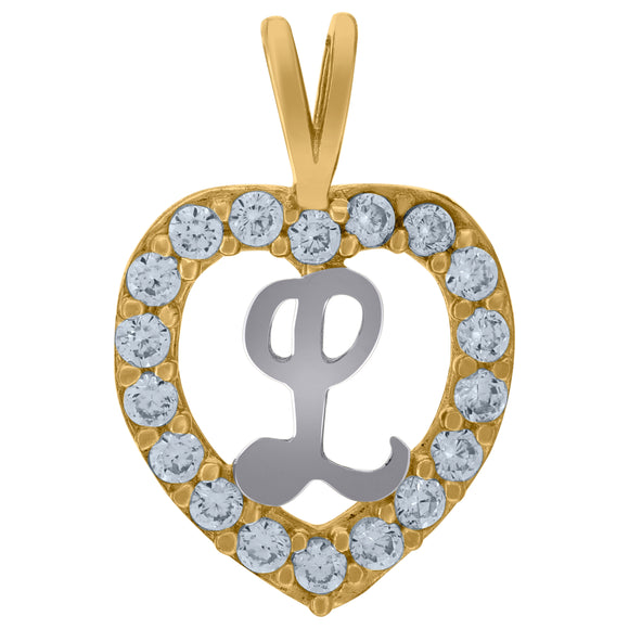 10kt Two-tone Gold Womens Cubic Zirconia Heart Initial L Charm Pendant