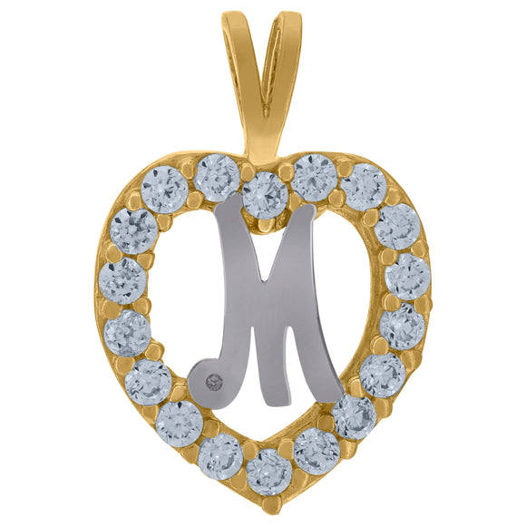 10kt Two-tone Gold Womens Cubic Zirconia Heart Initial M Charm Pendant