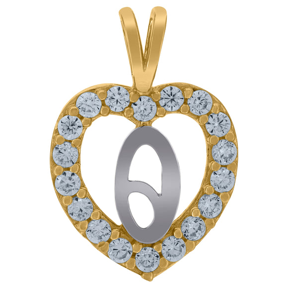 10kt Two-tone Gold Womens Cubic Zirconia Heart Initial O Charm Pendant
