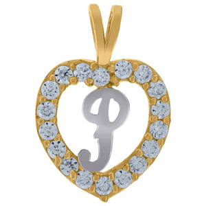 10kt Two-tone Gold Womens Cubic Zirconia Heart Initial P Charm Pendant