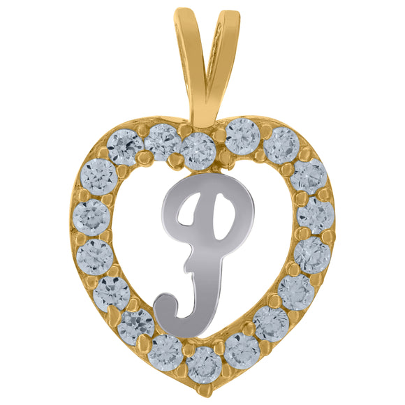 10kt Two-tone Gold Womens Cubic Zirconia Heart Initial P Charm Pendant
