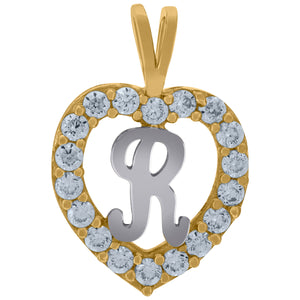 10kt Two-tone Gold Womens Cubic Zirconia Heart Initial R Charm Pendant