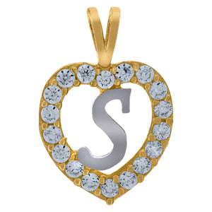 10kt Two-tone Gold Womens Cubic Zirconia Heart Initial S Charm Pendant