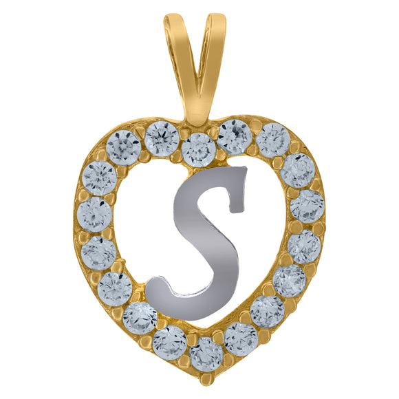 10kt Two-tone Gold Womens Cubic Zirconia Heart Initial S Charm Pendant