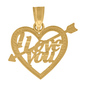10kt Yellow Gold Diamond-cut Unisex I Love You Ht:19.1mm x W:18.2mm Heart Charm Pendant