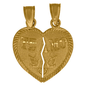 10kt Yellow Gold Diamond-cut Unisex Te Amo Broken Ht:21.3mm x W:15.5mm Heart Charm Pendant