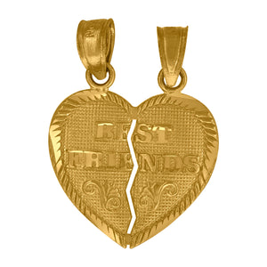 10kt Yellow Gold Diamond-cut Unisex Best Friends Broken Ht:21.3mm x W:15.8mm Heart Charm Pendant