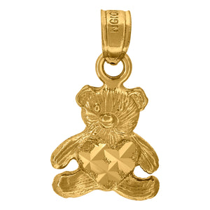 10kt Yellow Gold Diamond-cut Baby Teddy Bear Heart Charm Pendant