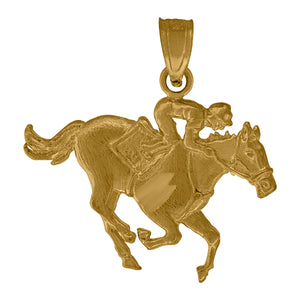 10kt Yellow Gold Men's Jockey on Horse Animal Ht:22.3mm x W:22mm Animal Charm Pendant