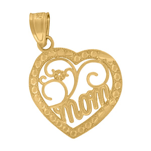 10kt Yellow Gold Womens Textured Mom Heart Charm Pendant