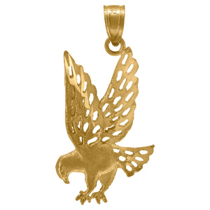 10kt Yellow Gold Diamond-cut Unisex Eagle Ht:27.3mm x W:13.2mm Animal Charm Pendant