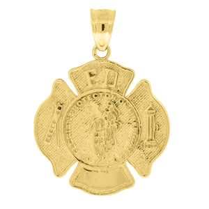 10kt Yellow Gold Unisex Fire Department Badge Ht:27.4mm x W:19.9mm Badge Charm Pendant