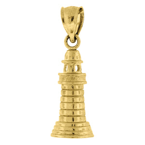 10kt Yellow Gold Unisex Light House Ht:23.2mm x W:7.9mm Charm Pendant