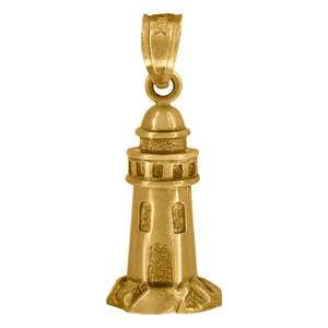 10kt Yellow Gold Unisex Textured Lighthouse Charm Pendant