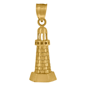 10kt Yellow Gold Unisex Textured Lighthouse Charm Pendant