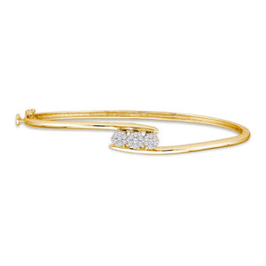 14kt Yellow Gold Womens Round Diamond Flower Cluster Bangle Bracelet 1/4 Cttw