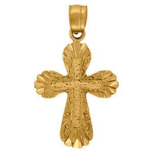 10kt Yellow Gold Diamond-cut Unisex Cross Ht:30.1mm x W:17.5mm Religious Charm Pendant