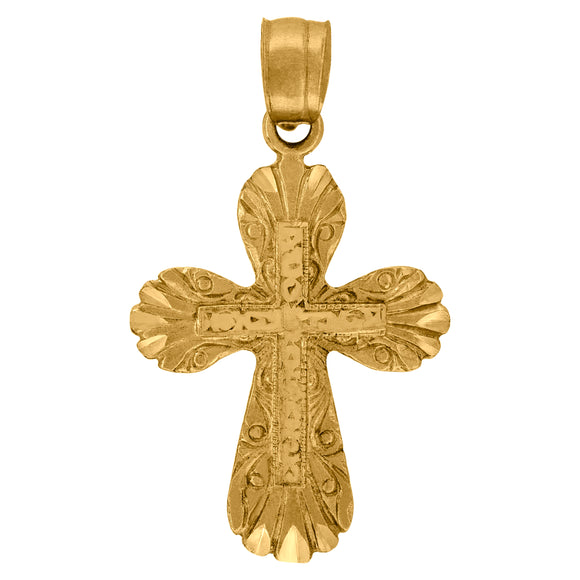 10kt Yellow Gold Diamond-cut Unisex Cross Ht:30.1mm x W:17.5mm Religious Charm Pendant