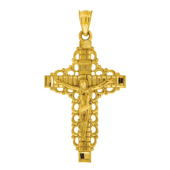 10kt Yellow Gold Unisex Cross Crucifix Ht:31.8mm x W:16.7mm Religious Charm Pendant