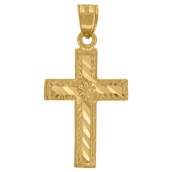 10kt Yellow Gold Unisex Diamond-cut Cross Religious Charm Pendant