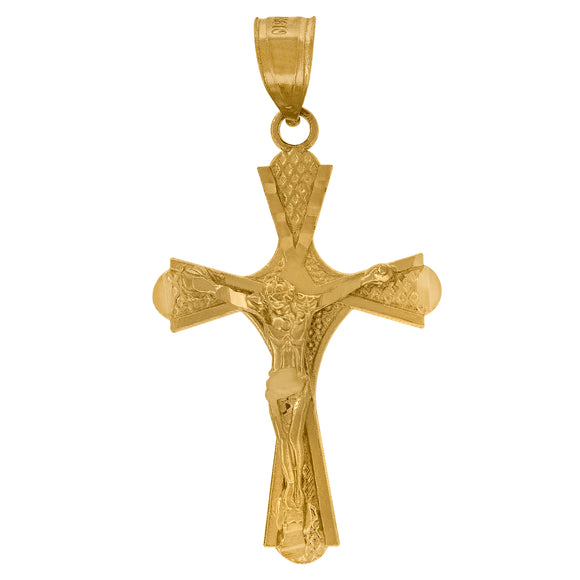 10kt Yellow Gold Diamond-cut Unisex Cross Crucifix Ht:33.5mm x W:18.1mm Religious Charm Pendant