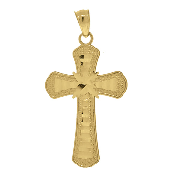 10kt Yellow Gold Unisex Diamond-cut Cross Religious Charm Pendant