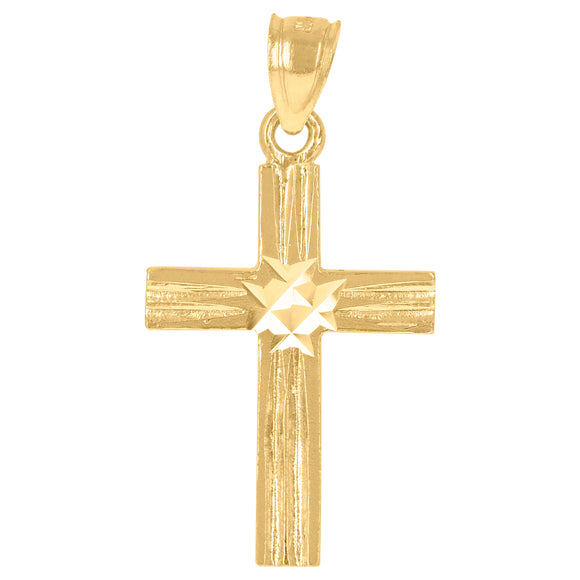 10kt Yellow Gold Mens Women Textured Cross Religious Charm Pendant