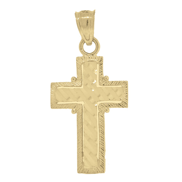 10kt Yellow Gold Mens Women Textured Cross Religious Charm Pendant