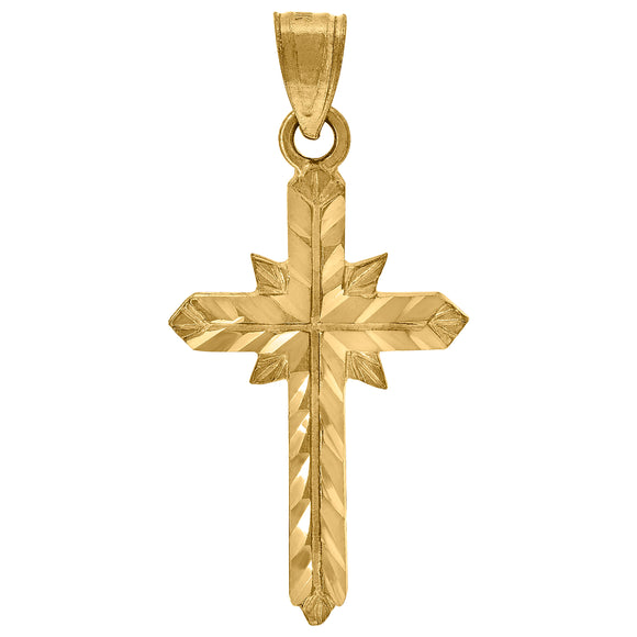 10kt Yellow Gold Unisex Diamond-cut Textured Cross Religious Charm Pendant