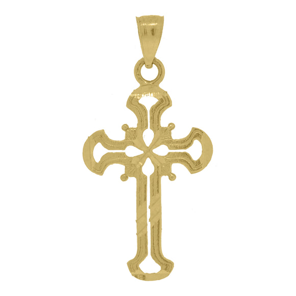 10kt Yellow Gold Mens Women Textured Cross Religious Charm Pendant