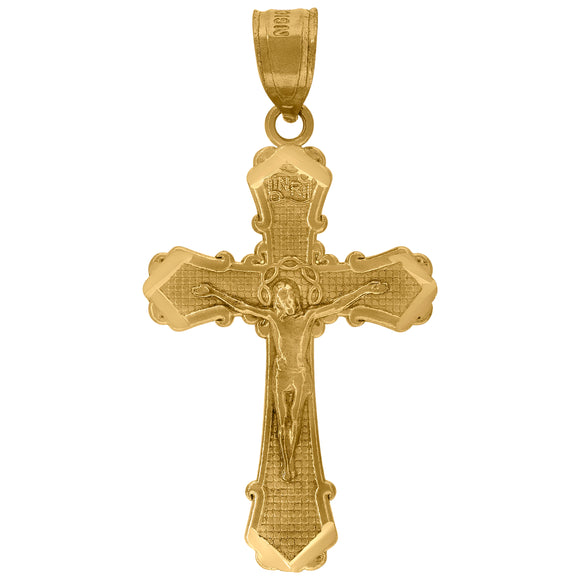 10kt Yellow Gold Unisex Textured Crucifix Cross Religious Charm Pendant