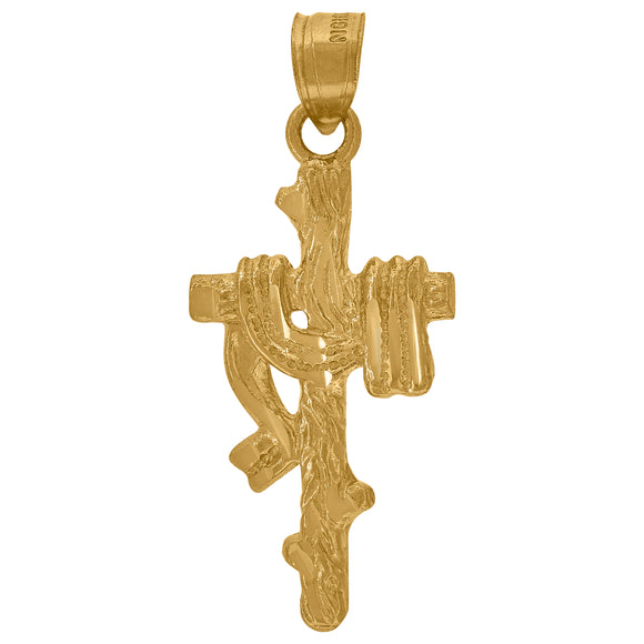 10kt Yellow Gold Diamond-cut Unisex Wrapped Cross Ht:32.2mm x W:14.1mm Religious Charm Pendant