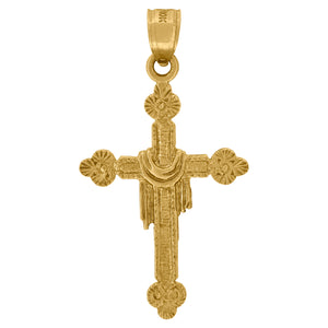 10kt Yellow Gold Diamond-cut Unisex Wrapped Cross Ht:35.2mm x W:19.1mm Religious Charm Pendant