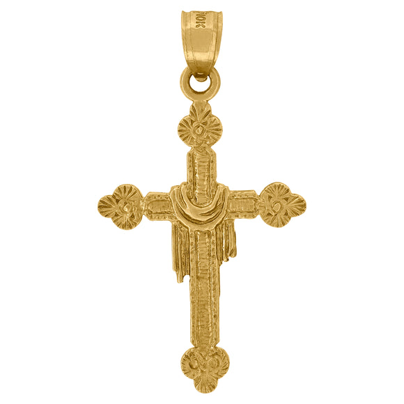 10kt Yellow Gold Diamond-cut Unisex Wrapped Cross Ht:35.2mm x W:19.1mm Religious Charm Pendant
