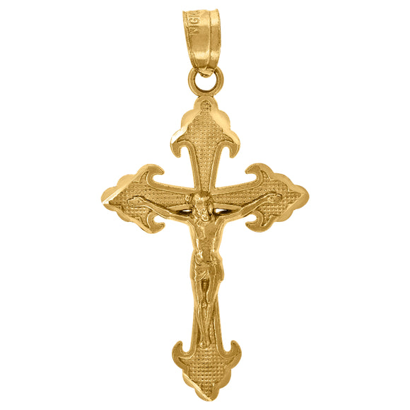 10kt Yellow Gold Unisex Textured Crucifix Cross Religious Charm Pendant