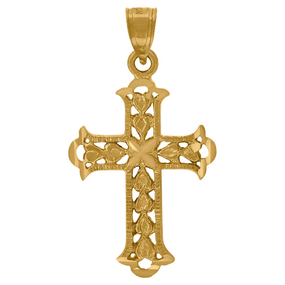 10kt Yellow Gold Mens Women Textured Cross Religious Charm Pendant