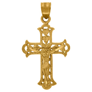 10kt Yellow Gold Diamond-cut Unisex Cross Crucifix Ht:33.3mm x W:17.8mm Religious Charm Pendant