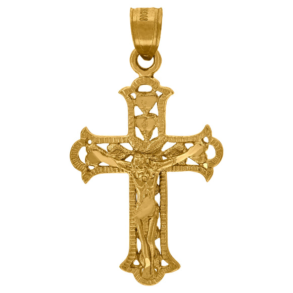10kt Yellow Gold Diamond-cut Unisex Cross Crucifix Ht:33.3mm x W:17.8mm Religious Charm Pendant