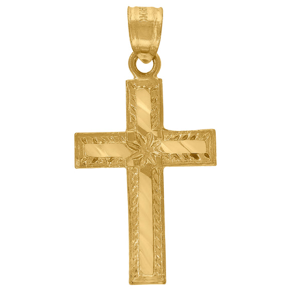 10kt Yellow Gold Mens Women Textured Cross Religious Charm Pendant